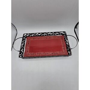 Metal Floral Server With Ceramic Tray Handles Scroll Floral With Handles